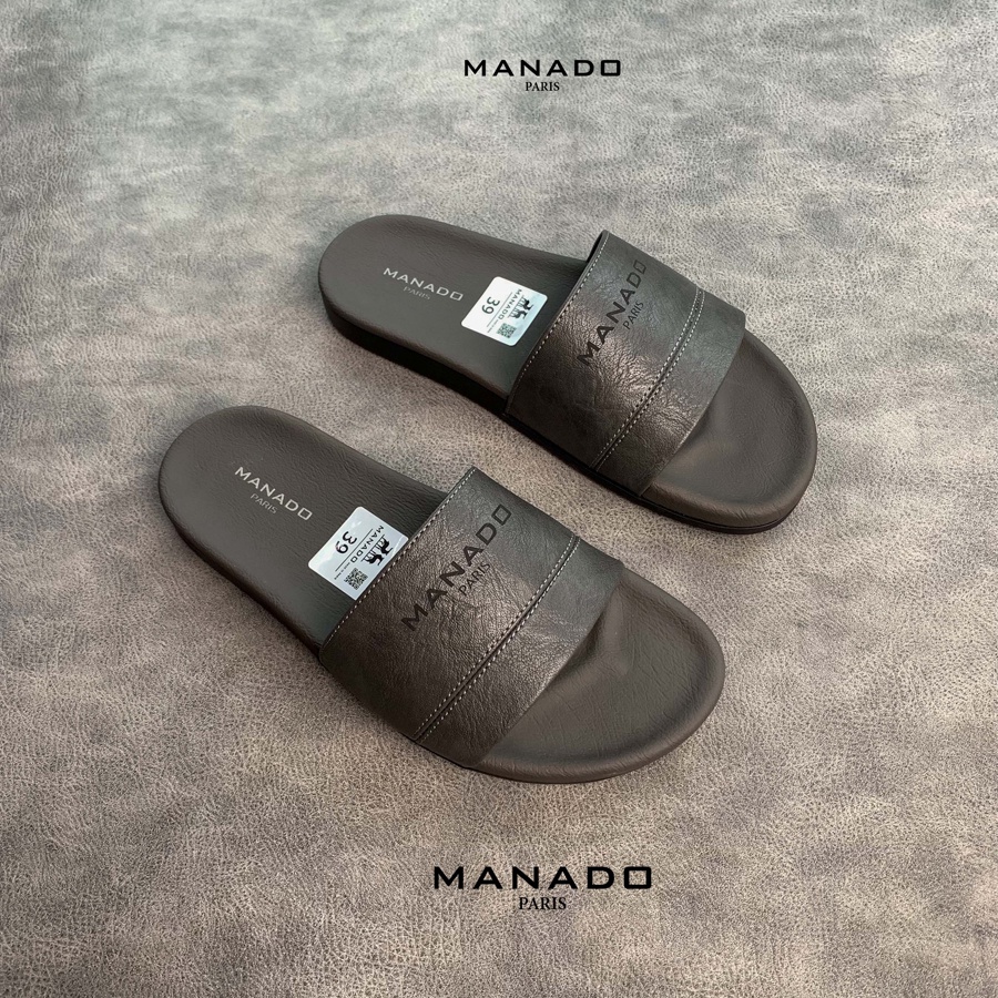 Dép da nam quai ngang cao cấp Manado Mã MND01 fullbox, quai da mềm mại, đế cao su thiết kế chắc chắn