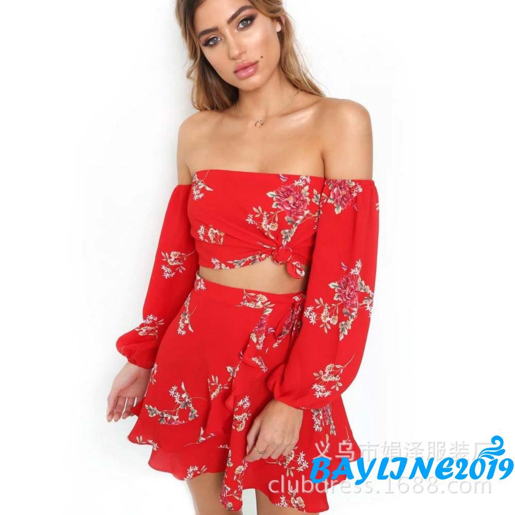 Set áo ngắn + chân váy in họa tiết hoa phong cách gợi cảm thời trang mùa hè dành cho nữ