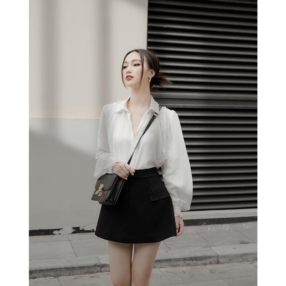 Sỉ Áo sơ mi trắng lụa tằm chun tay cổ V không lộ nội y L15