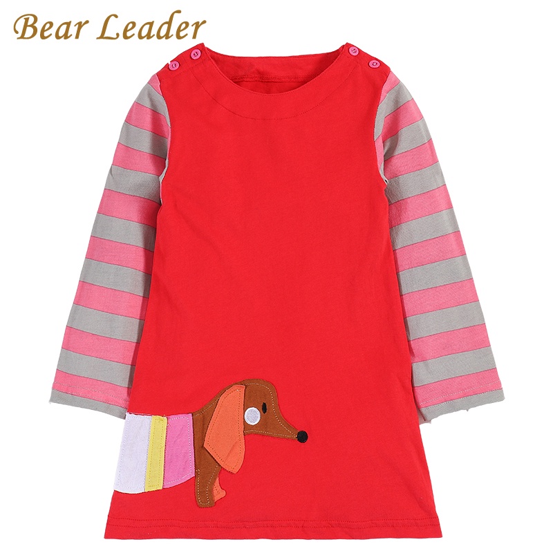 BEAR LEADER Đầm Tay Dài In Họa Tiết Xinh Xắn Thời Trang Mùa Xuân Cho Bé Gái 2-6 Tuổi