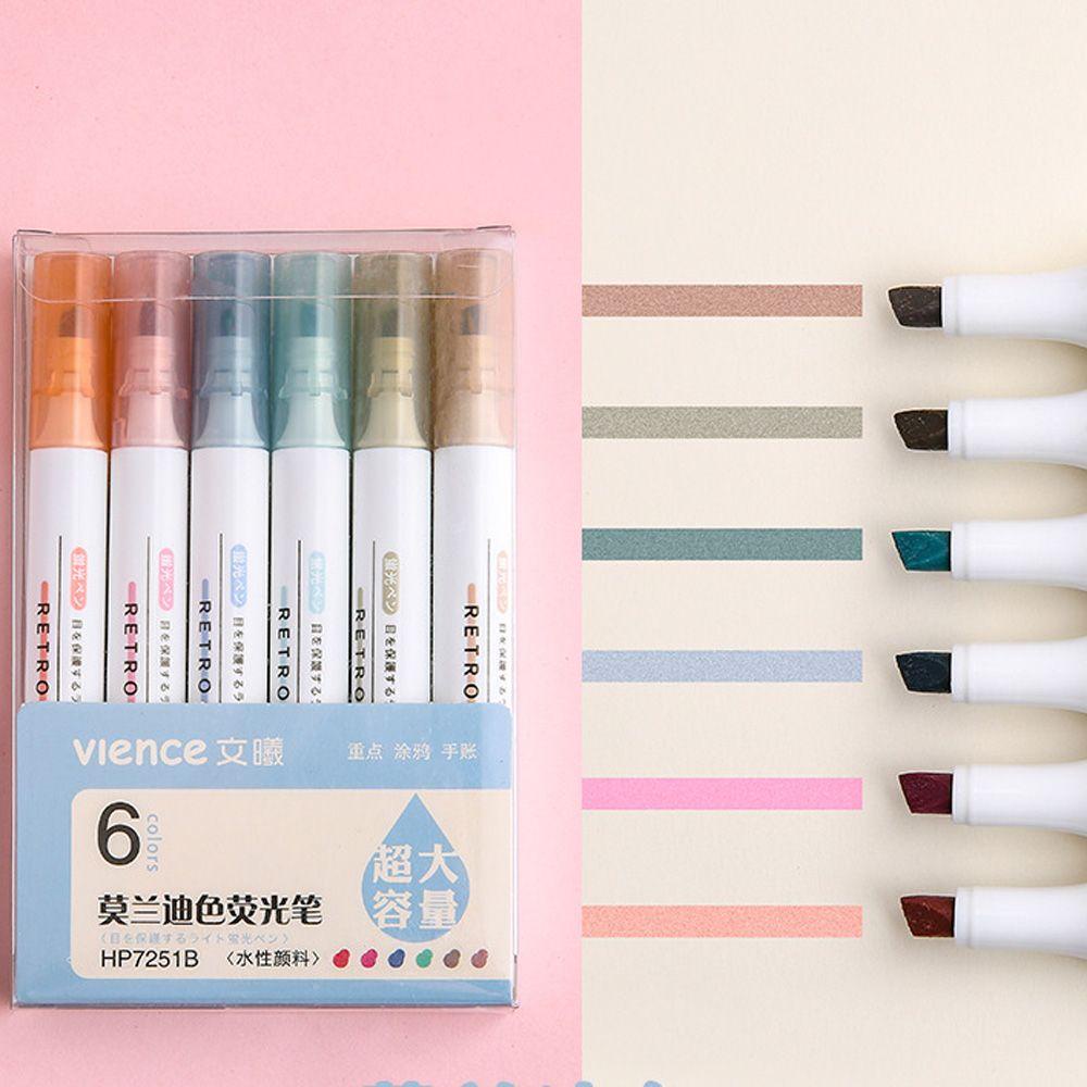 PISTACHIO New Highlighter Retro Color Pen Marker Morandi Color Light Color Writing Student Soft Tip