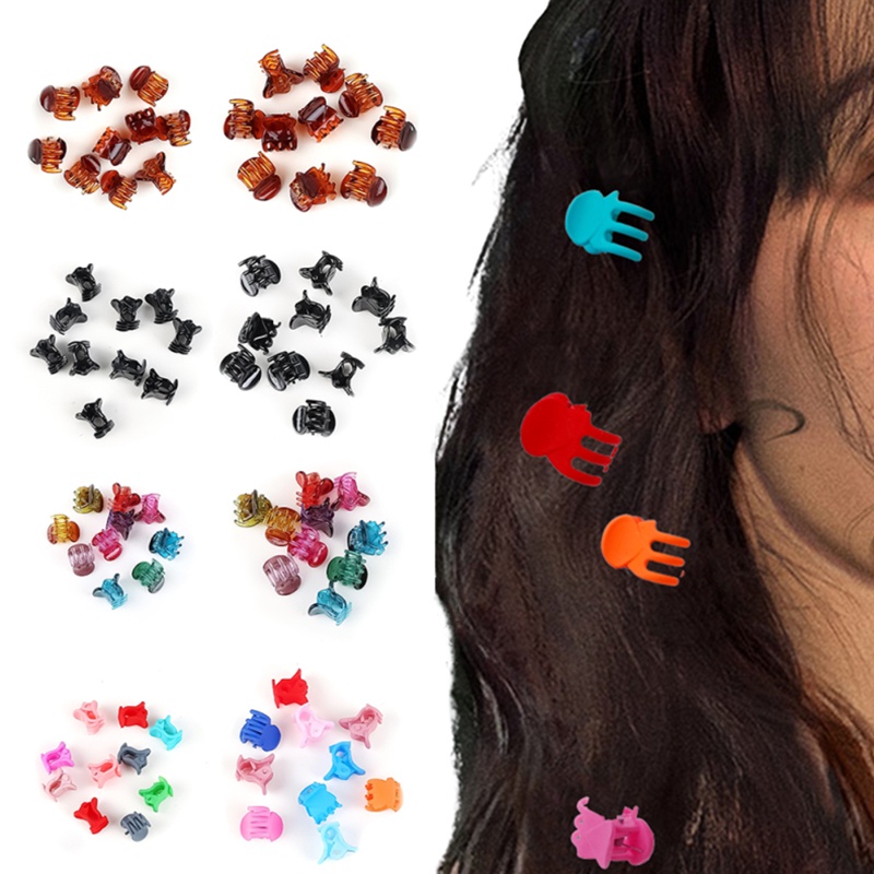 Set 10 Kẹp Tóc Mini Bằng Nhựa Trong Suốt Nhiều Màu Kiểu Vintage Cho Nữ