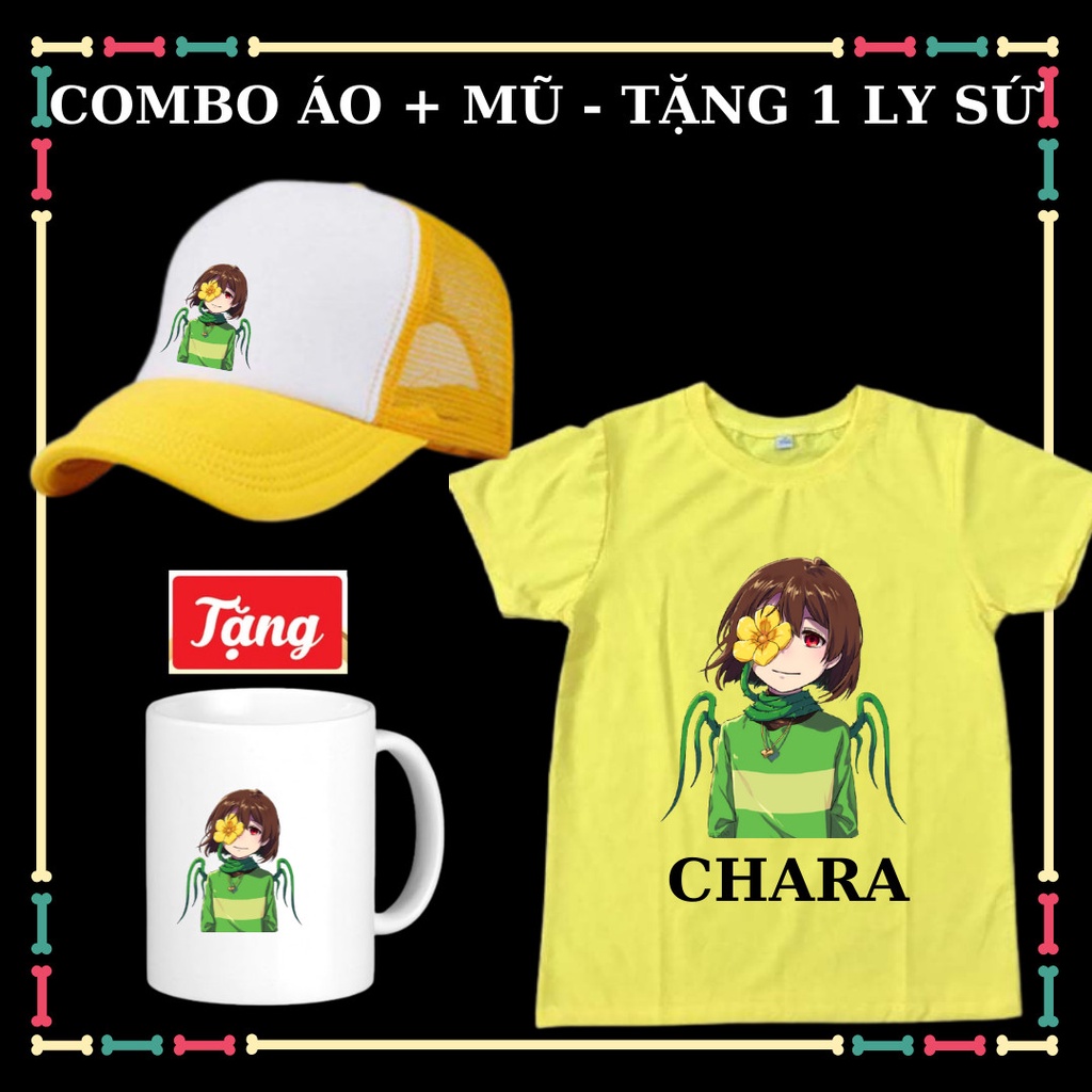 Combo áo mũ lưỡi trai Chara hot Game Sans Undertale cho bé trai bé gái Tặng HUY HIỆU Chara xịn xò cho trẻ em