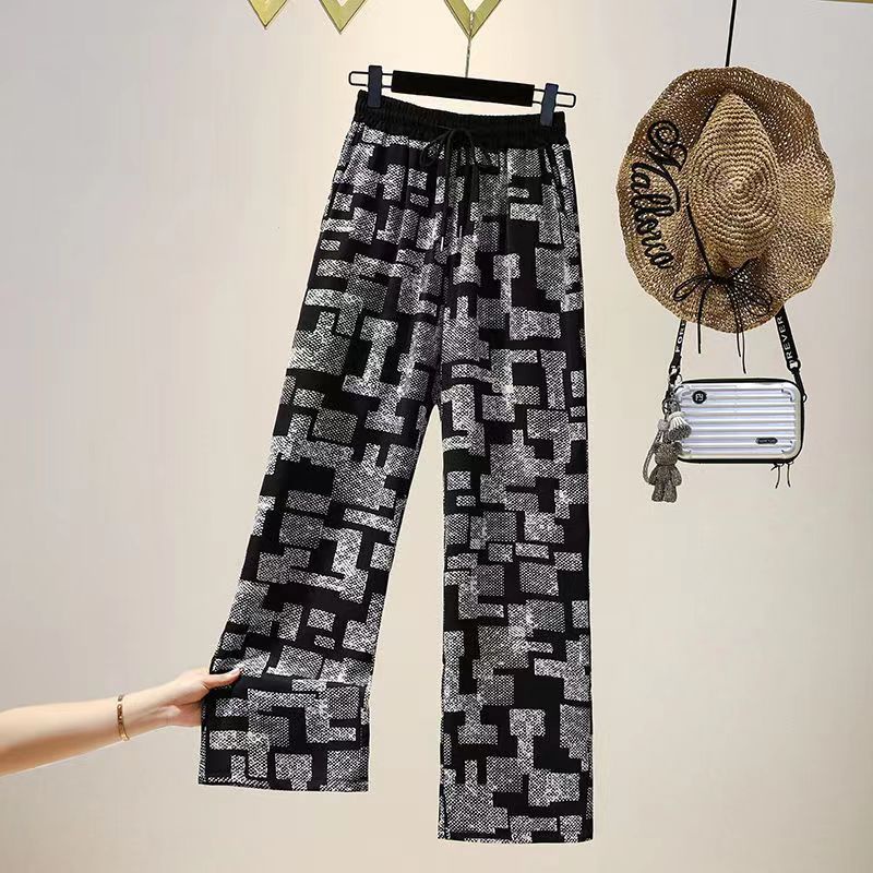 Maze Wide Quần, voan lụa, retro, thẳng đứng