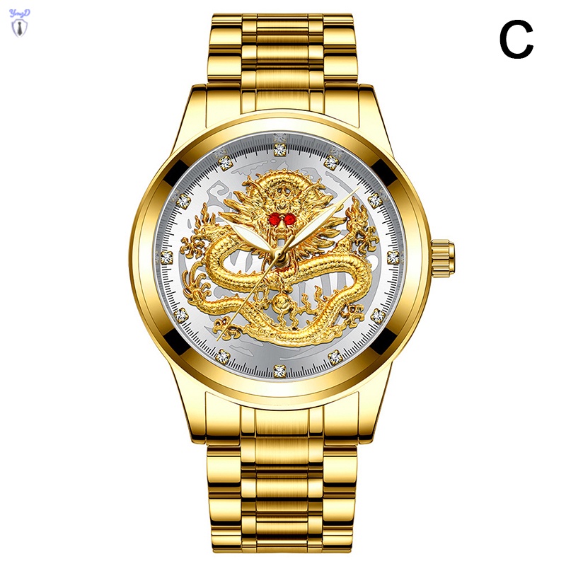 Đồng Hồ Đeo Tay Hình Rồng Vàng Chống Thấm Nước Không Cơ Khí Phù Hợp Với Nam Giới Trung Niên