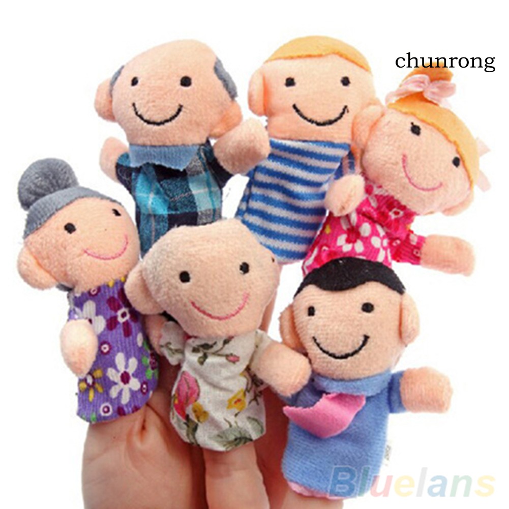 CR+6Pcs Baby Kid Plush Cloth Play Game Learn Story Family Finger Puppets Toys