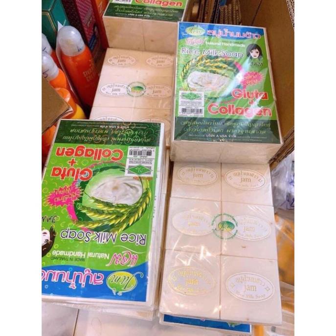 Xà phòng cám gạo sữa tươi Thái Lan lốc 12 bánh xà phòng trắng da Thái Lan JAM RICE MILK SOAP nhập khẩu chính hãng  BN