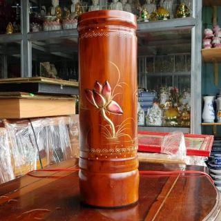 Ống nhang gỗ tràm bông vàng cao 23 cm cẩn