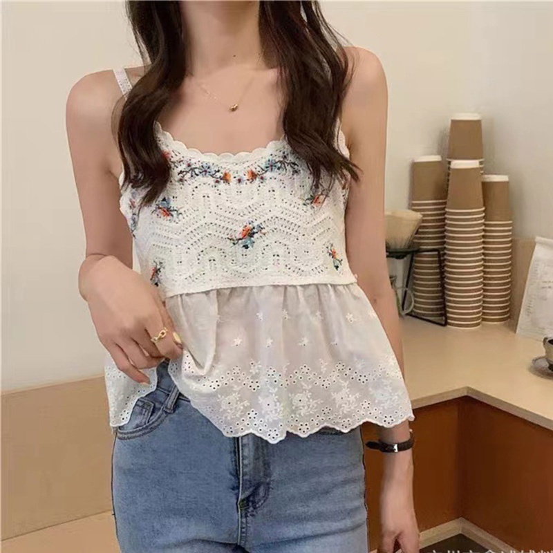 Áo Crop Top Không Tay Cổ Tròn Phong Cách Bohemian Ngọt Ngào Thời Trang Mùa Hè Cho Nữ