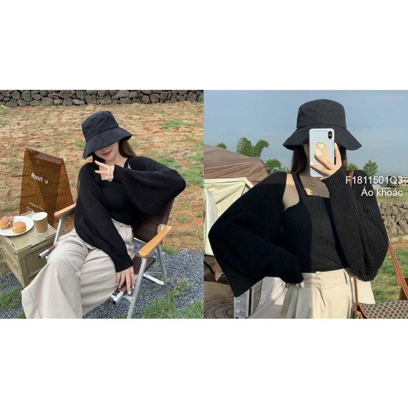 Áo khoác len cardigan croptop tay cánh dơi hàng Quảng Châu