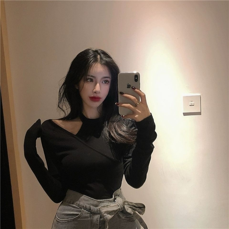 Áo thun COZOK tay dài trễ vai phong cách retro hợp thời trang