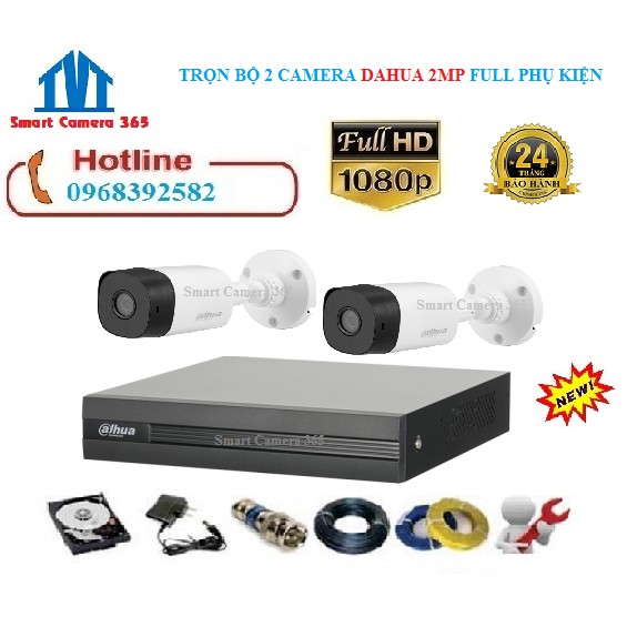 Trọn Bộ 2 Camera Dahua 2MP đầy đủ Phụ Kiện và Shop hướng đẫn lắp đặt từ xa