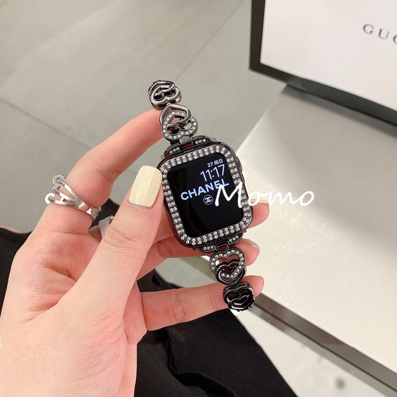 Dây Đeo Inox Đính Kim Cương Giả Cho Đồng Hồ Thông Minh Smart Watch Series 7 6 5 4 3 41mm 45mm 42mm 40mm 44mm