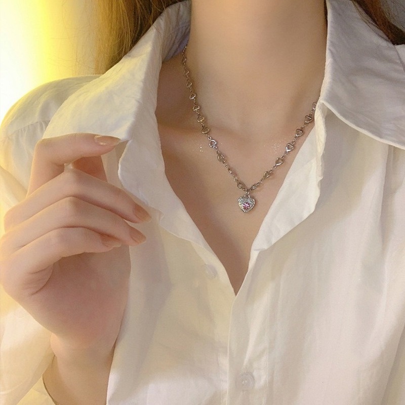 Vòng cổ Mặt Trái Tim Đính Đá Zircon Hồng Thời Trang Cho Nữ