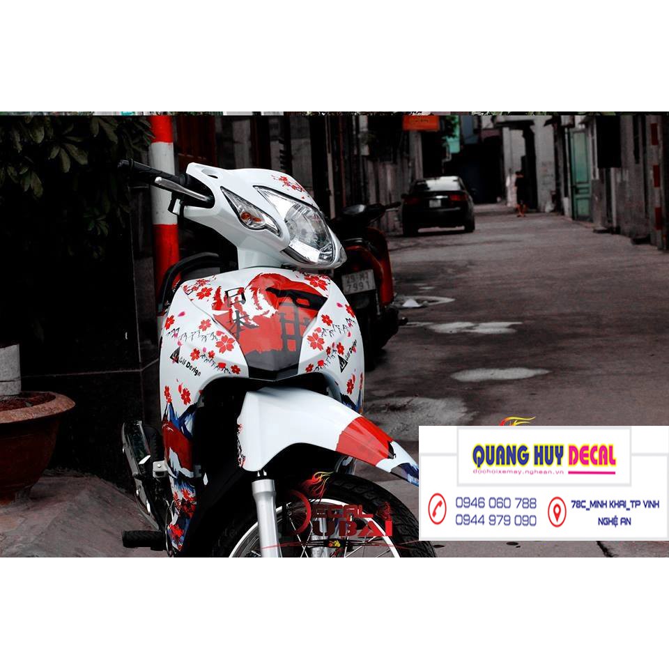 Tem trùm wave ♦FREESHIP♦ samurai đỏ trắng alpha 110, độ phủ bộ team decal cho xe máy rẻ đẹp