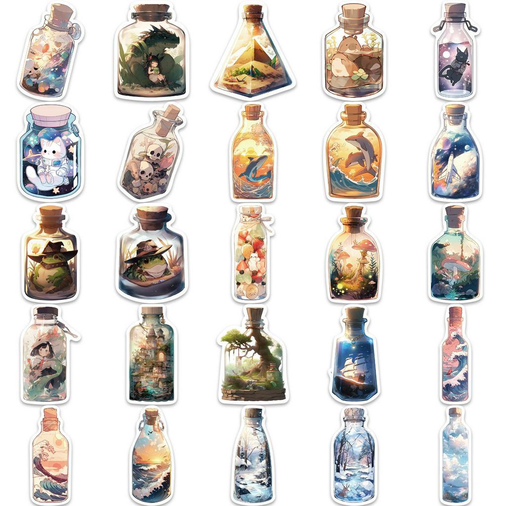 Bộ 50 Miếng Dán Chống Thấm Nước Hình World in the Bottle Trang Trí Nón Bảo Hiểm Laptop