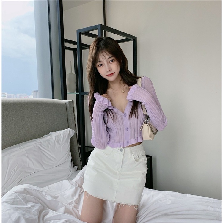 Áo Khoác Cardigan Dệt Kim Tay Dài Cổ Chữ V Chống Nắng Thời Trang Cao Cấp