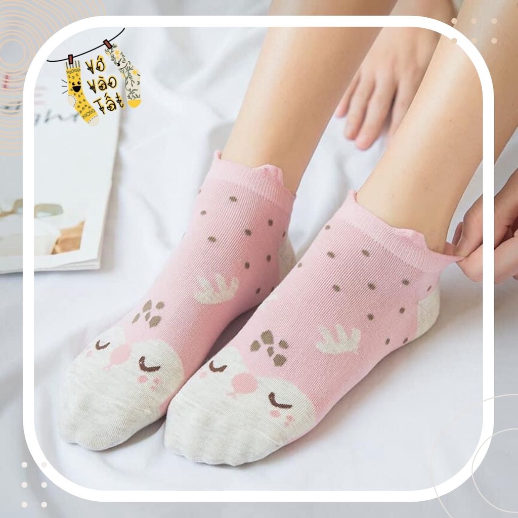 TẪT VỚ NỮ CỔ NGẮN NAI HỒNG CUTE