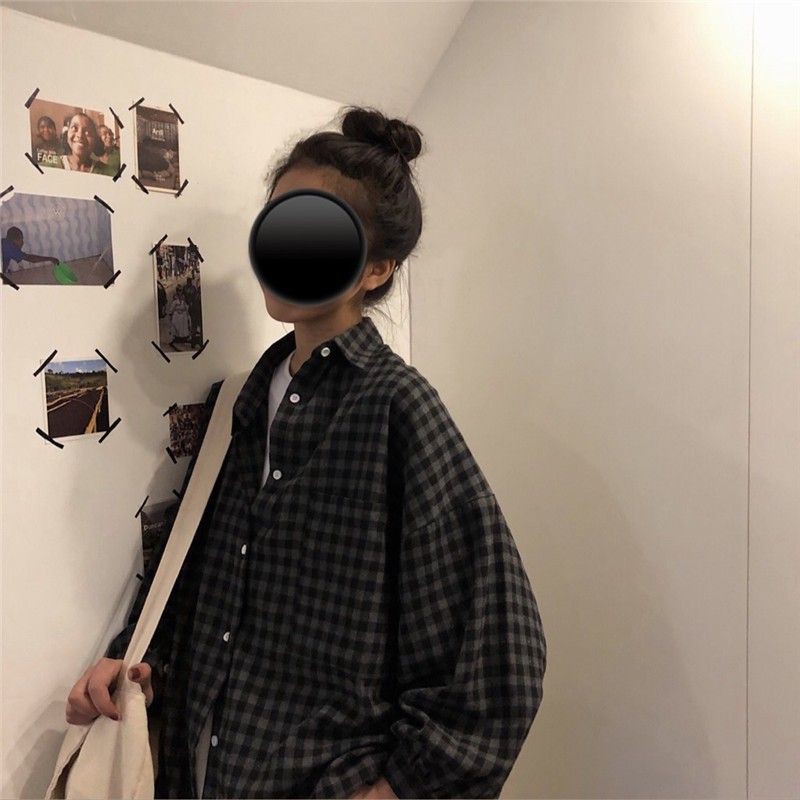 Áo sơ mi caro nhỏ tay dài form oversize Hàng Quảng Châu