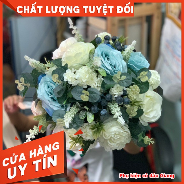 <TP>Phụ kiện cưới Giang - hoa cầm tay cô dâu mẫu mới đẹp hoa Hồng xanh