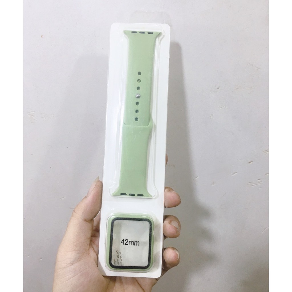 Combo dây cao su kèm ốp viền cùng màu dành cho Apple Watch