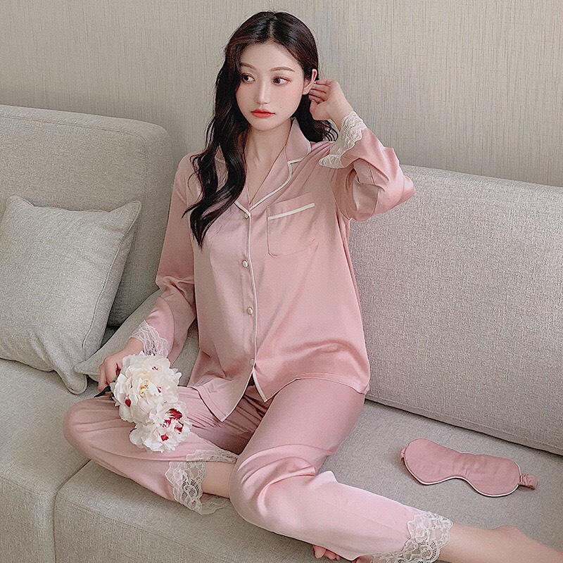 Bộ Đồ Ngủ Lụa Ren Kèm Bịt Mắt - Chất lụa mềm mịn, form vừa thoải mái | BigBuy360 - bigbuy360.vn