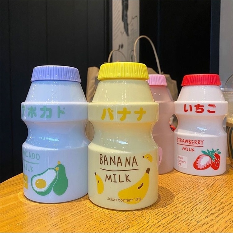 Bình Nước Nhựa 480ml In Họa Tiết Sữa Chua Dễ Thương Chống Rơi Cho Bé Gái