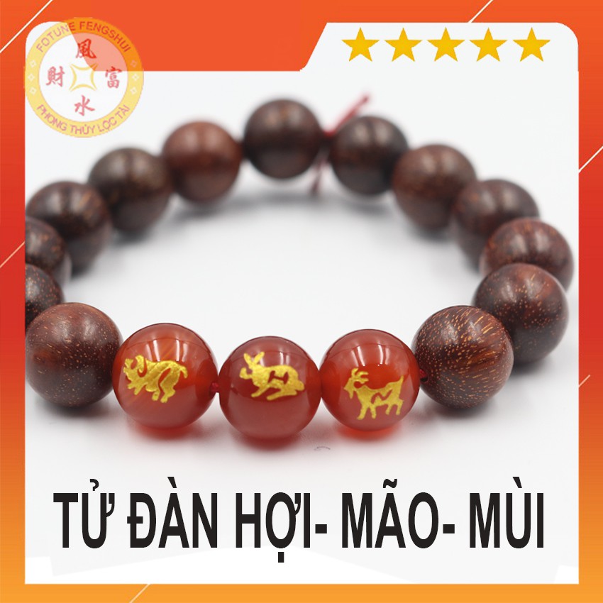 Vòng tay Tam hợp gỗ Tử Đàn Hợi - Mão - Mùi