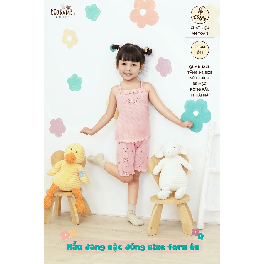 Bộ 2 dây thun thông hơi cotton cao cấp, dáng QUẦN LỬNG phong cách Hàn Quốc in hoa nhí cho bé gái Ecobambi