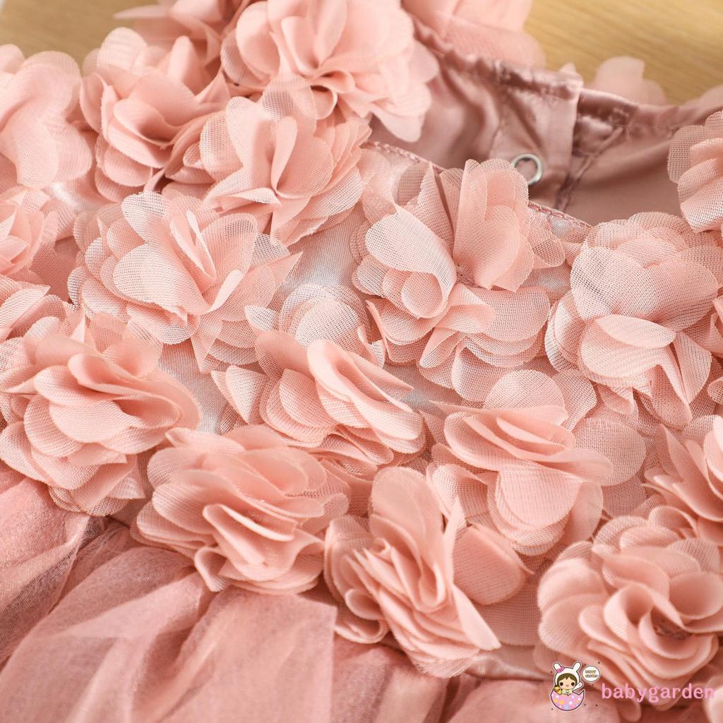 Đầm Công Chúa Mùa Hè Không Tay Màu Trơn Họa Tiết Cánh Hoa 3D Cho Bé Gái 6 Tháng Tuổi