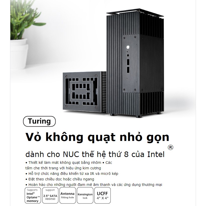 Vỏ Fanless Akasa model Turing (Hỗ trợ lắp các main NUC intel thế hệ 8)