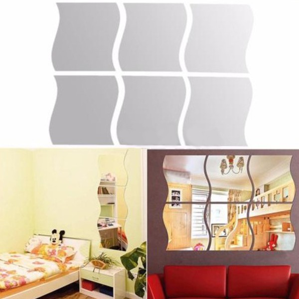 Bộ 6 miếng dán tường tráng gương thiết kế uốn lượn đẹp mắt