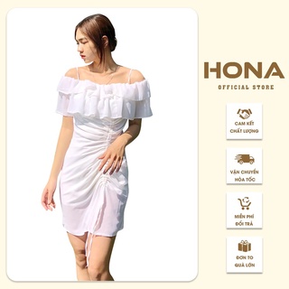 Đầm 2 dây trễ vai body sexy - Váy ôm body dúm eo rút dây quyến rũ sang trọng HONA231