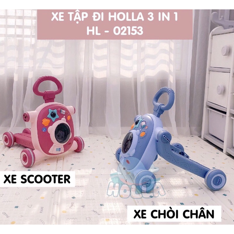 Xe Tập Đi kiêm Chòi Chân và Scooter đa năng 3in1 HOLLA HL- 02153 có tích hợp đồ chơi cho bé