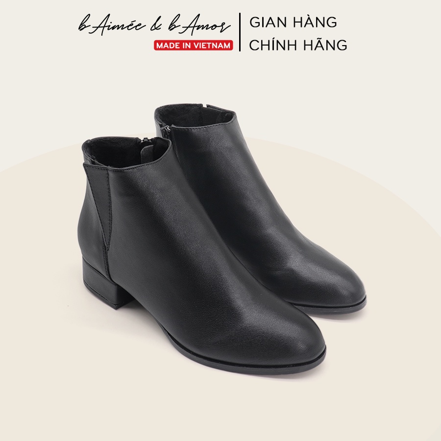 Giày bốt nữ cổ thấp đế thấp 3 phân gót vuông mũi tròn dáng boot cổ ngắn da mờ da lộn thời trang bAimée & bAmor - MS1744