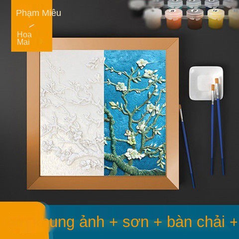 Bức tranh sơn dầu kỹ thuật số phù điêu ba chiều vẽ tay Van Gogh tự làm và tô màu hiếp dâm trang trí hoa hướng dương Châu