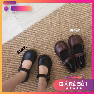 [E'mer order💎] T37 Giày Da Quảng Châu Búp Bê Mũi Tròn Quai Dính Siêu Xinh