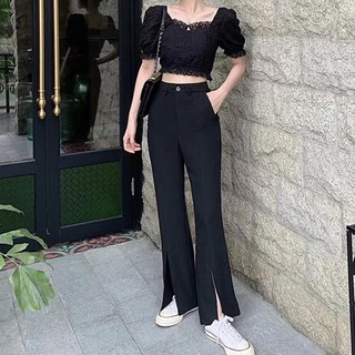 Quần loe xẻ ống, form dài
