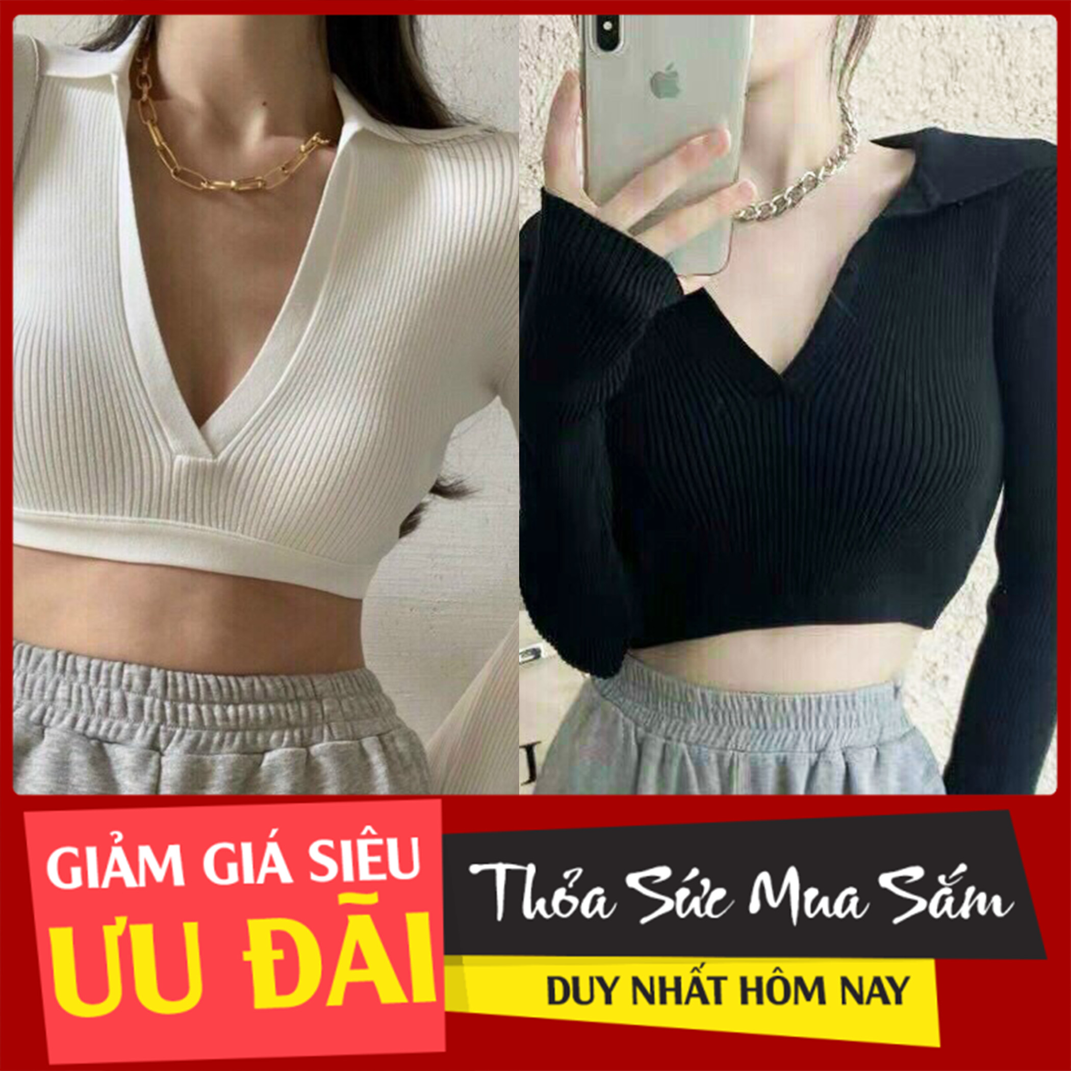 [Ảnh Thật] Áo Croptop Nữ Korea Cao Cấp Mềm Mịn Mát Cổ V Kiểu Tay Dài Ôm Body Thoải Mái Mới