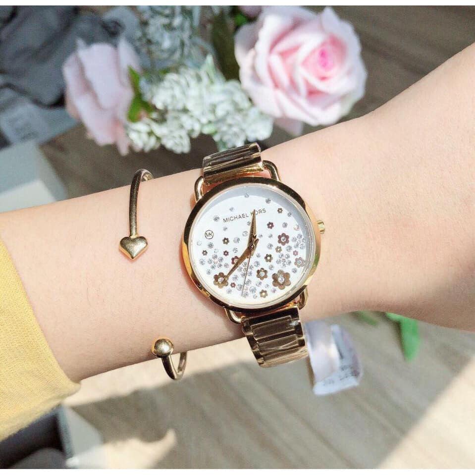 Đồng hồ Nữ Micheal Kors MK3841 mặt hoa đính đá , màu vàng hồng Full Box ⚜️Hàng Authentic⚜️