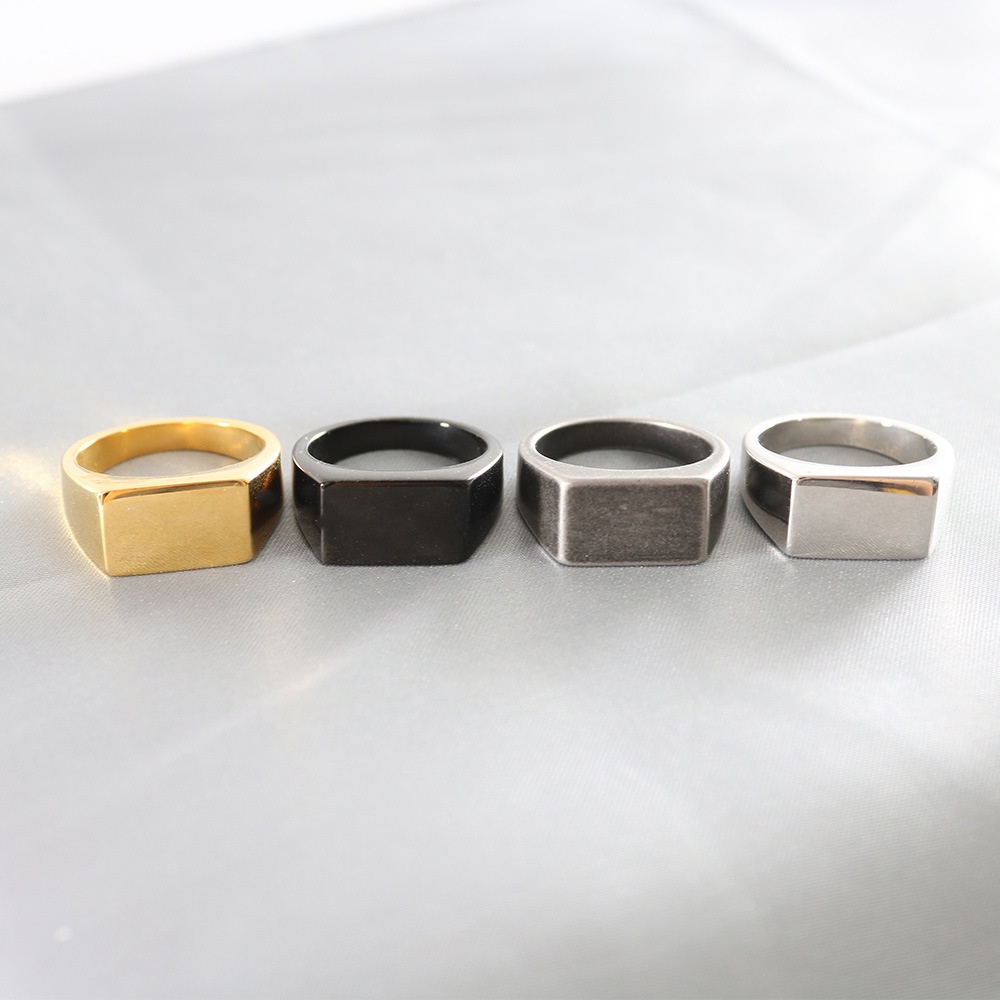 Nhẫn Thép Titan Mạ Vàng / Bạc / Đen / Xám Hình Chữ Nhật Phong Cách Punk Dành Cho Nam