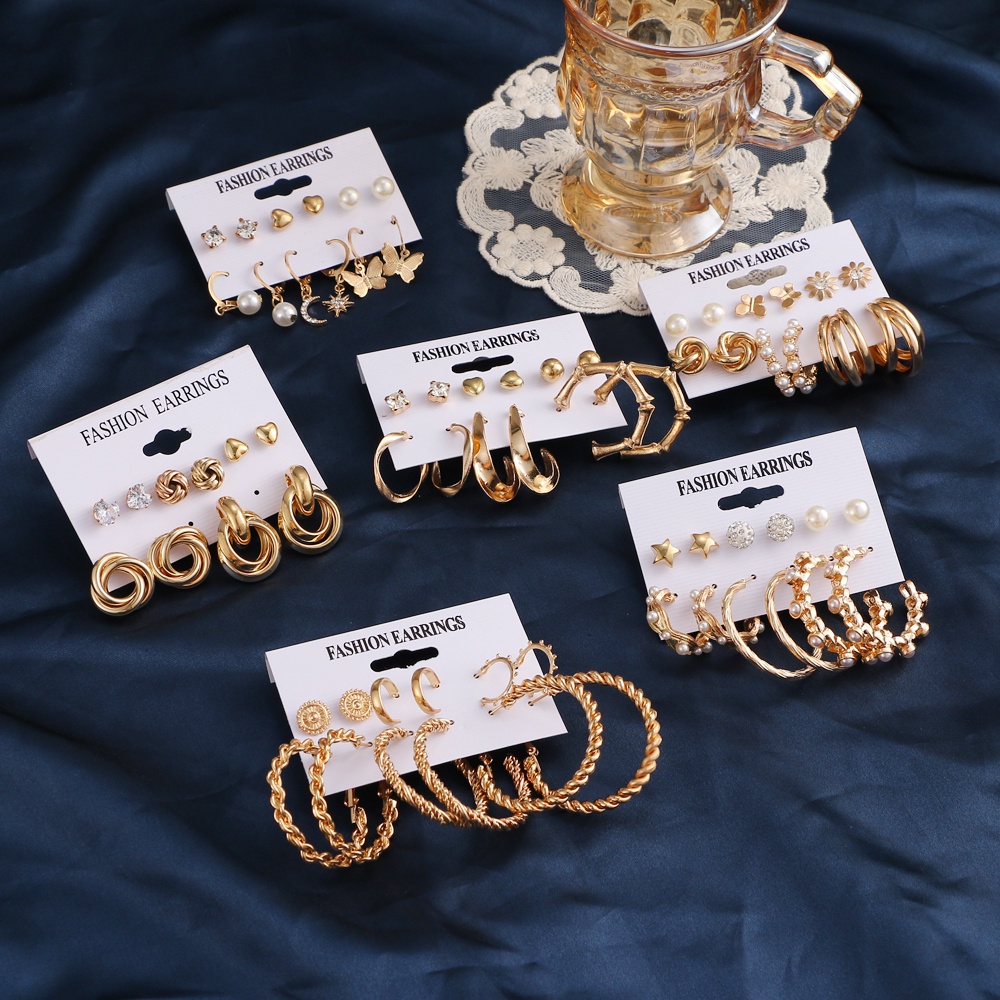Set 6 đôi khuyên tai tua rua đính ngọc trai phong cách bohemian thời trang biển cho nữ