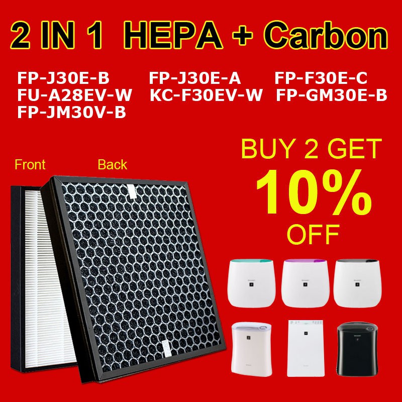 LIFESUPPLYCN Thay thế Sharp FZ-F30HFE FP-J30E-B FP-J30E-A FP-F30E-C FU-A28EV-W KC-F30EV-W FP-GM30E-B FP-JM30V-B FP-J30E-P Bộ lọc Carbon HEPA