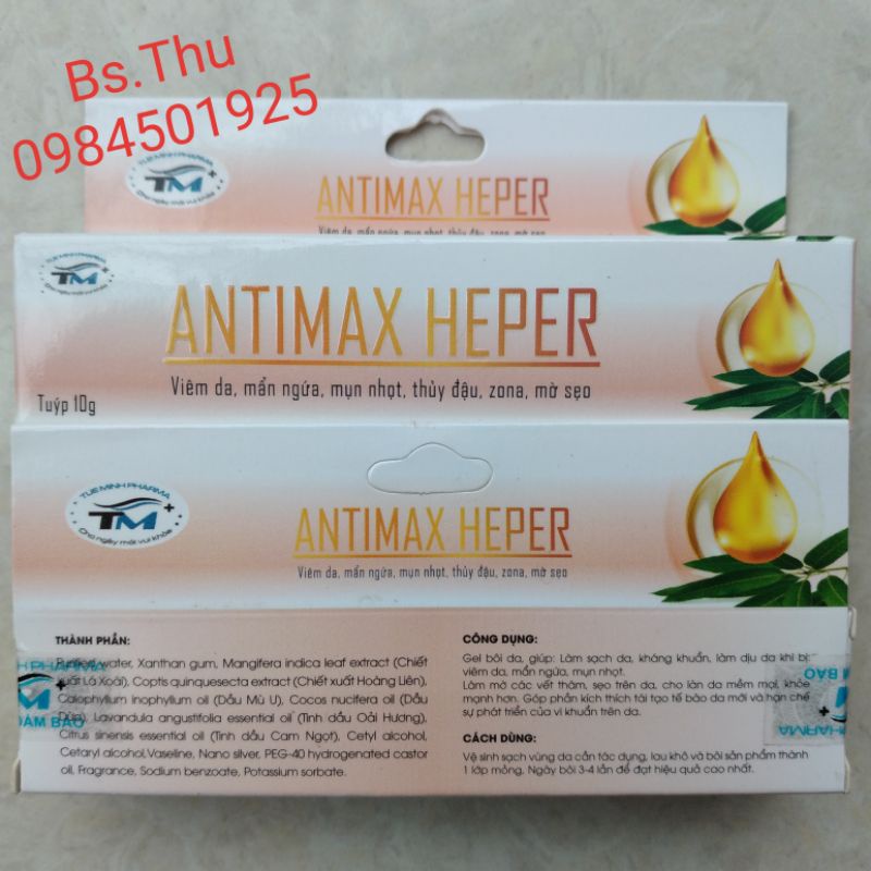 ANTIMAX HEPER tube 10g zona thủy đậu, mờ sẹo, mụn ngứa