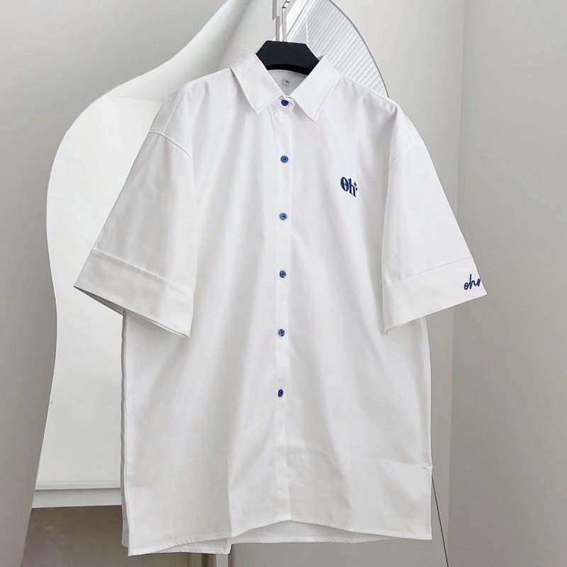 Áo Sơ Mi Nữ Tay Lỡ Thêu OH Chất kate Lụa Mịn Mát Form Rộng Mặc Đẹp Thoải Mái Thoáng Mát NEW UNISEX