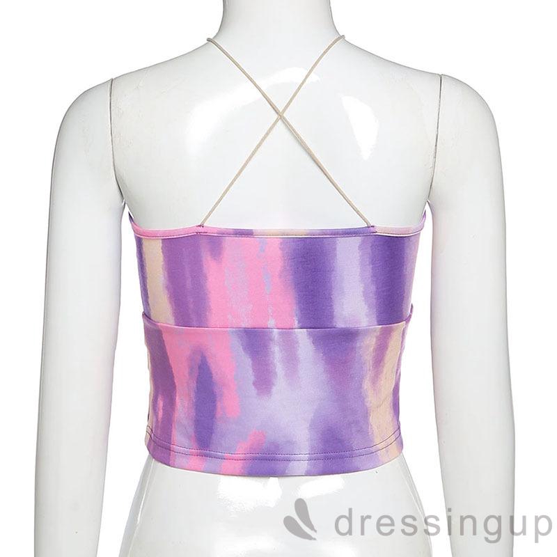 d❃♪Women´s Fashion Tie-Dye Summer Sexy Backless V-Neck Drawstring Top | BigBuy360 - bigbuy360.vn