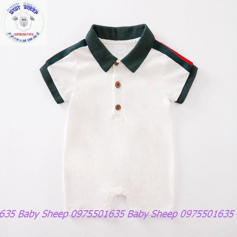 Body Polo công tử cộc tay Liền thân màu trắng và xanh viền họa tiết GC cho bé trai hàng cao cấp