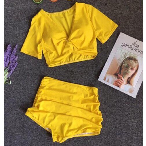 bikini 2 mảnh quần cạp cao, áo croptop tay con- che khuyết điểm cực tôn dáng- bikini129k | BigBuy360 - bigbuy360.vn