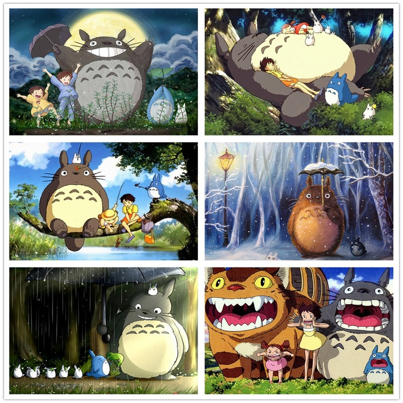 Tranh đính đá kim cương tự làm in hình Hayao Miyazaki &quot;My Neighbor Totoro&quot; 40x30cm