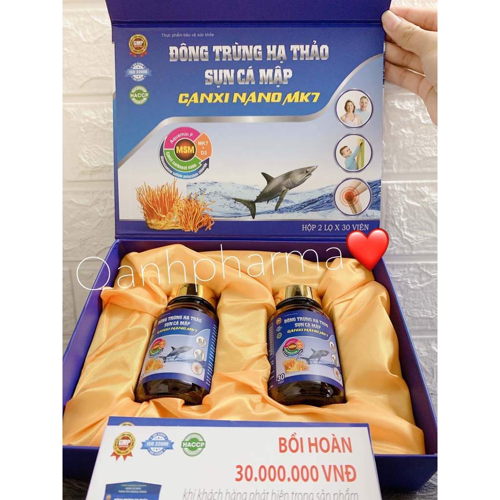 Viên uống Đông trùng hạ thảo sụn cá mập Canxi nano MK7 - (Hộp 2 lọ x 30 viên)